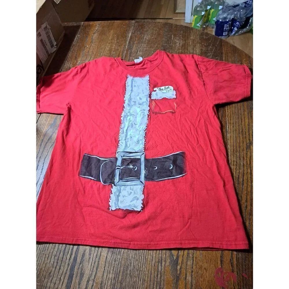 Large Fruit of the Loom Cotton Christmas Holiday Santa Short Sleeve Tee TShirt